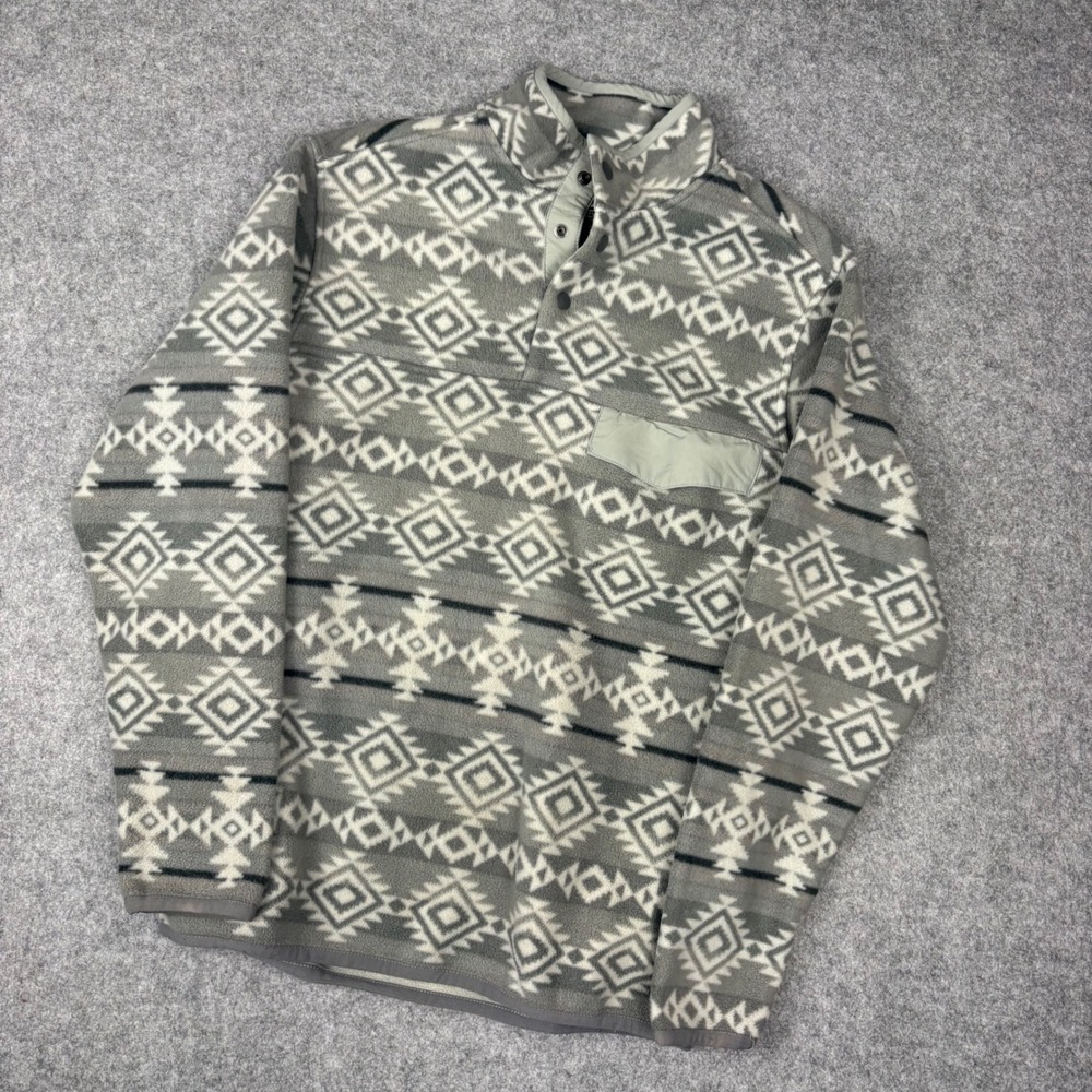 Southern Grit Mens Fleece Pullover Grey Southwestern Geometric Snap Neck Small